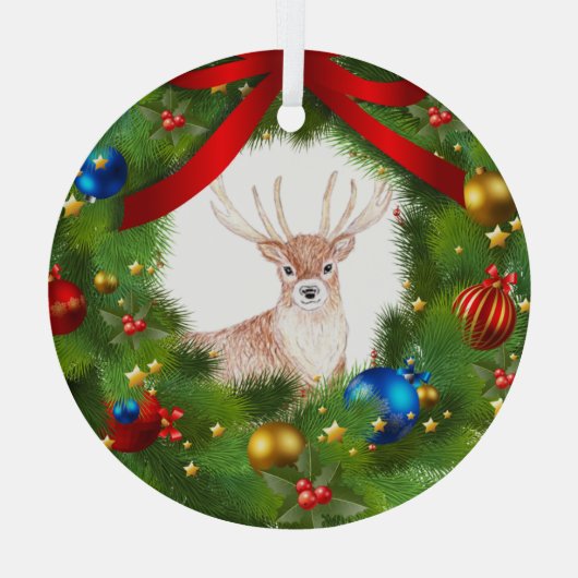 Deer looking through a Christmas Wreath Glas Ornament (Achterkant)
