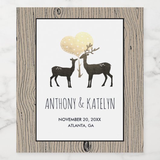 Deer Love Woodland Deer Wedding Custom Wijn Etiket (Enkel label)