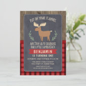 Deer Lumberjack 1st of 2e verjaardag Uitnodiging (Staand voorkant)