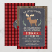 Deer Lumberjack 1st of 2e verjaardag Uitnodiging (Voorkant / Achterkant)