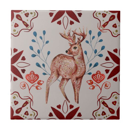 Deer Magical Folk Scandinadic Art Tegeltje (Voorkant)
