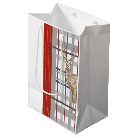 Deer Merry kerstcadeautassen Medium Cadeauzakje (Voorkant Gekanteld)