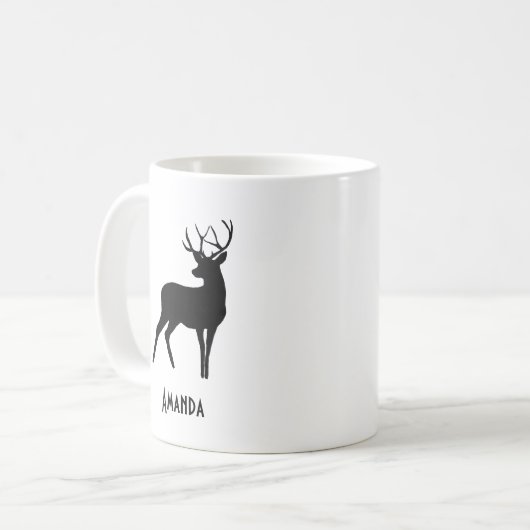 Deer met Antlers Black Silhouette Rustic Koffiemok (Voorkant links)