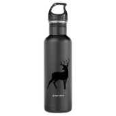 Deer met Antlers Black Silhouette Waterfles (Voorkant)