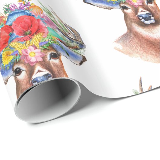 Deer met bloemen cadeaupapier (Rol Hoek)