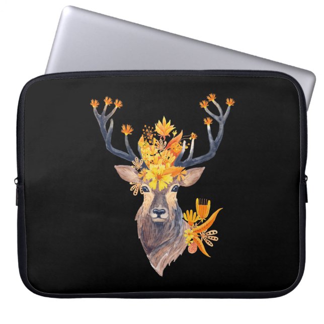 Deer met bloemen laptop sleeve (Voorkant)