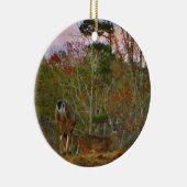 Deer met een roze blauwe lucht keramisch ornament (Rechts)