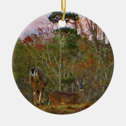 Deer met een roze blauwe lucht keramisch ornament (Voorkant)