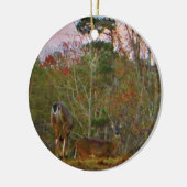 Deer met een roze blauwe lucht keramisch ornament (Links)