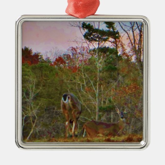 Deer met een roze blauwe lucht metalen ornament (Voorkant)
