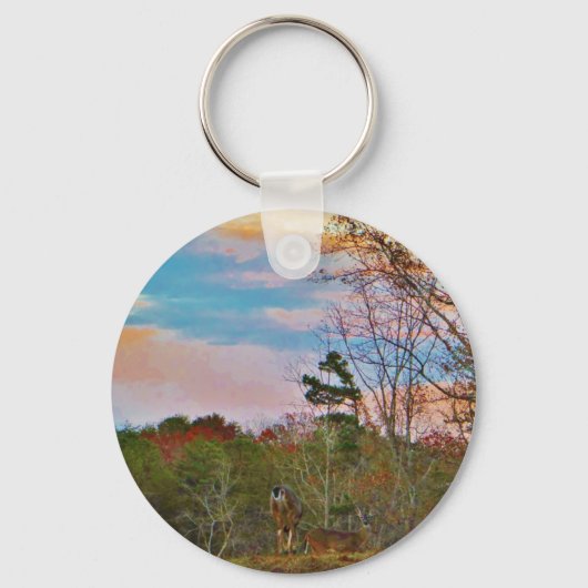 Deer met een roze blauwe lucht sleutelhanger (Voorkant)