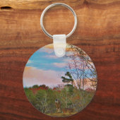 Deer met een roze blauwe lucht sleutelhanger (Voorkant)