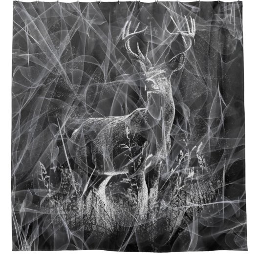 Deer met geweien per veld en boom douchegordijn (Voorkant)