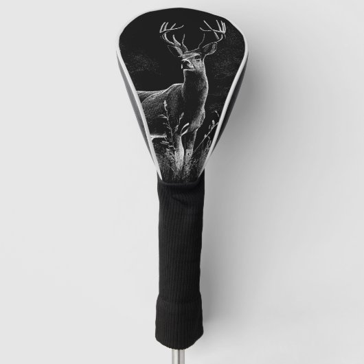 Deer met geweien per veld en boom golfheadcover (Voorkant)