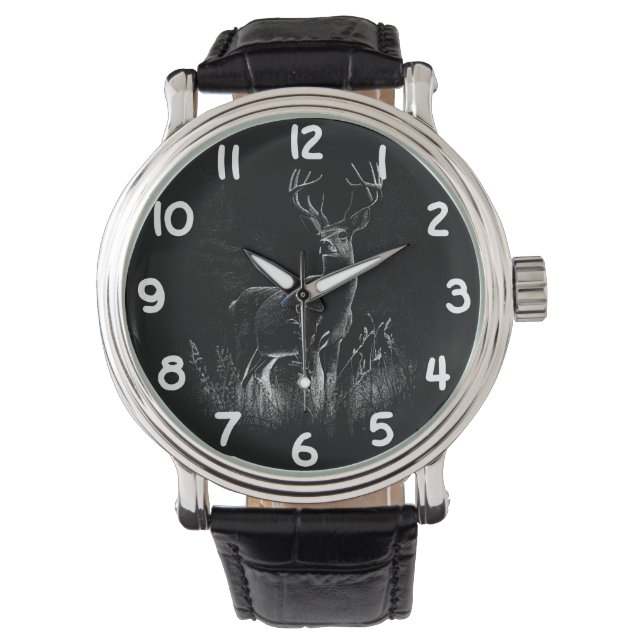 Deer met geweien per veld en boom horloge (Voorkant)