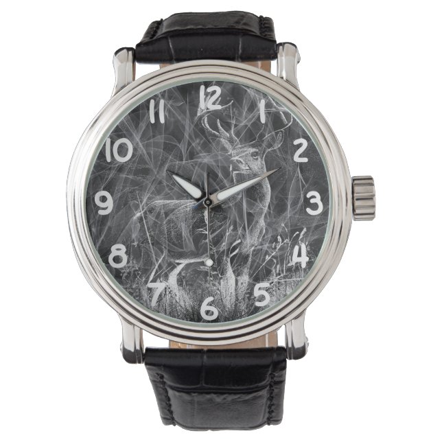 Deer met geweien per veld en boom horloge (Voorkant)