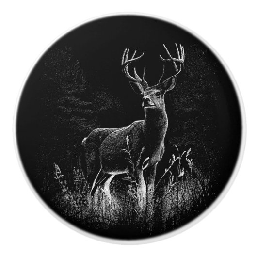 Deer met geweien per veld en boom keramische knop (Voorkant)