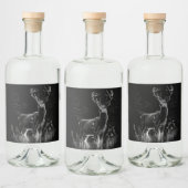 Deer met geweien per veld en boom likeurfles etiket (Flessen)