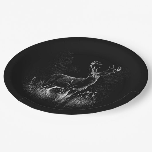 Deer met geweien per veld en boom papieren bordje (Gekanteld)