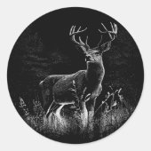 Deer met geweien per veld en boom ronde sticker (Voorkant)
