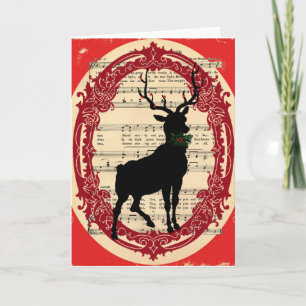 Deer met Holly-kerstkaart Feestdagen Kaart