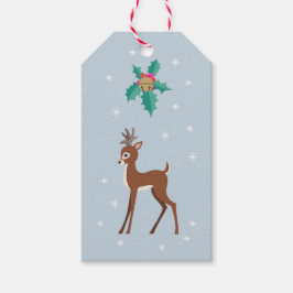 Deer met Holly Retro Geïnspireerde Kerstwinter Cadeaulabel