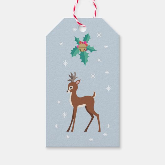 Deer met Holly Retro Geïnspireerde Kerstwinter Cadeaulabel (Voorkant)