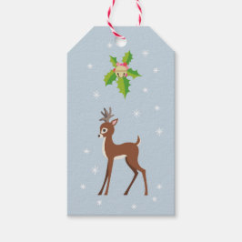 Deer met Holly Retro Geïnspireerde Kerstwinter Cadeaulabel