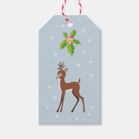 Deer met Holly Retro Geïnspireerde Kerstwinter Cadeaulabel (Voorkant)