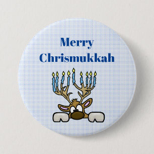 Deer met Menorah Antlers Chrismukkah Button