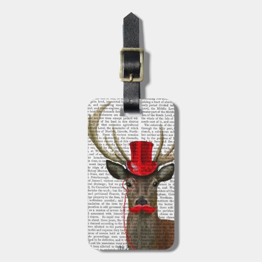 Deer met Red Top Hat en Mustache Bagagelabel (Voorkant verticaal)