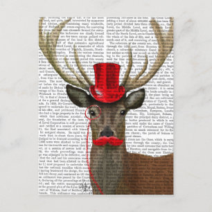 Deer met Red Top Hat en Mustache Briefkaart