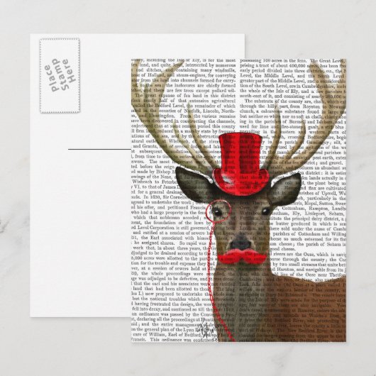Deer met Red Top Hat en Mustache Briefkaart (Voorkant / Achterkant)