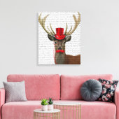 Deer met Red Top Hat en Mustache Canvas Afdruk (Insitu (Woonkamer))