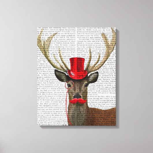 Deer met Red Top Hat en Mustache Canvas Afdruk (Voorkant)