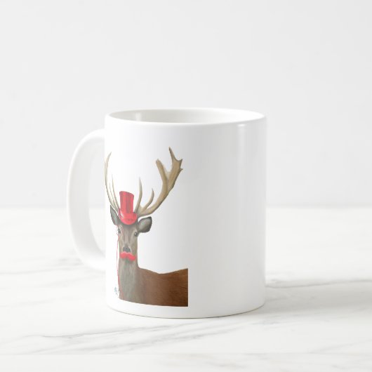 Deer met Red Top Hat en Mustache Koffiemok (Voorkant links)