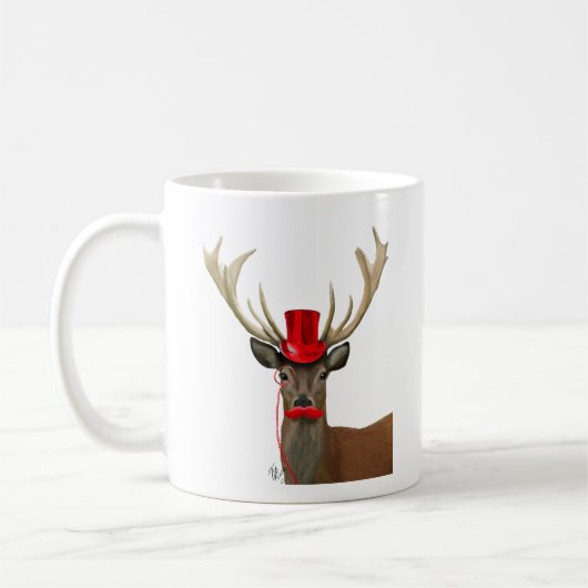 Deer met Red Top Hat en Mustache Koffiemok (Links)