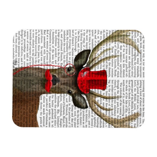 Deer met Red Top Hat en Mustache Magneet (Horizontaal)