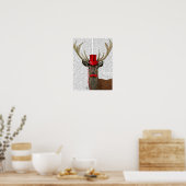 Deer met Red Top Hat en Mustache Poster (Keuken)