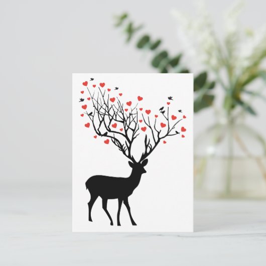 Deer met rode harten briefkaart (Staand voorkant)