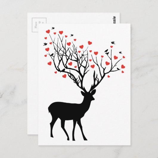 Deer met rode harten briefkaart (Voorkant / Achterkant)