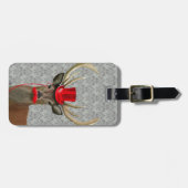 Deer met rood Pet en snor Bagagelabel (Voorkant horizontaal)