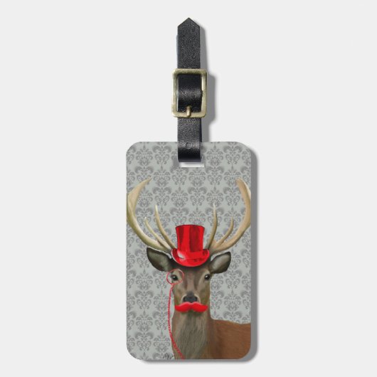 Deer met rood Pet en snor Bagagelabel (Voorkant verticaal)
