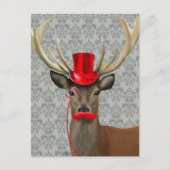 Deer met rood Pet en snor Briefkaart (Voorkant)
