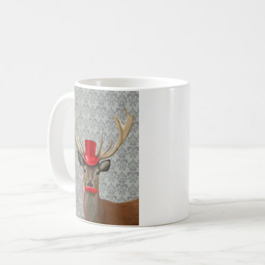 Deer met rood Pet en snor Koffiemok (Voorkant links)