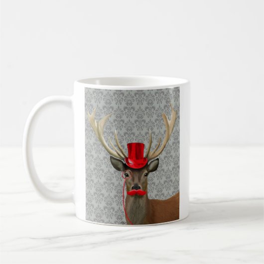 Deer met rood Pet en snor Koffiemok (Links)