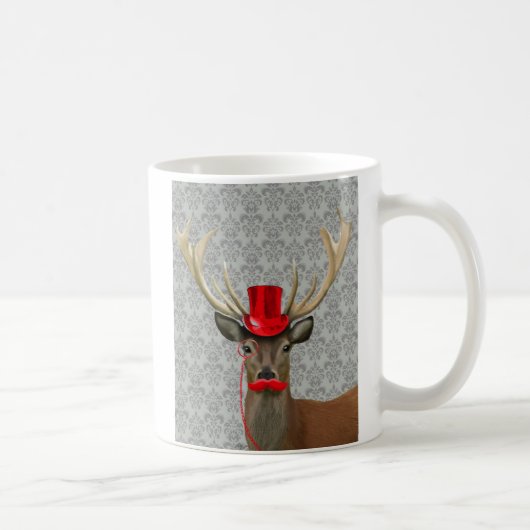 Deer met rood Pet en snor Koffiemok (Rechts)
