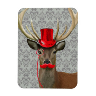 Deer met rood Pet en snor Magneet
