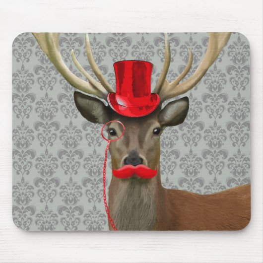 Deer met rood Pet en snor Muismat (Voorkant)
