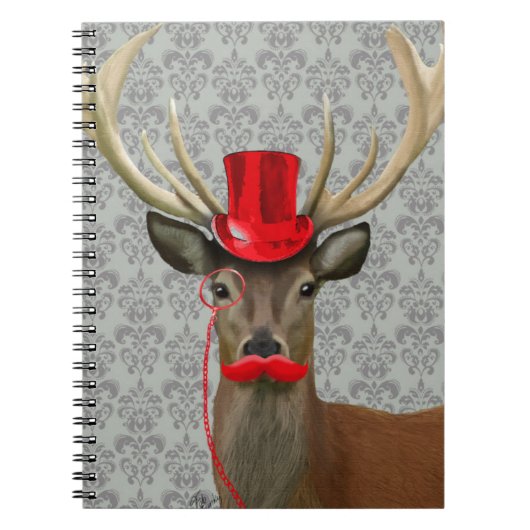 Deer met rood Pet en snor Notitieboek (Voorkant)